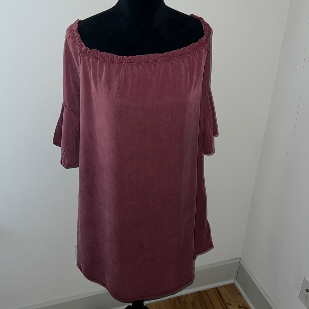 8F Liansheng‎ Made in Italy off the shoulder shift dress burgundy Sz L - XL